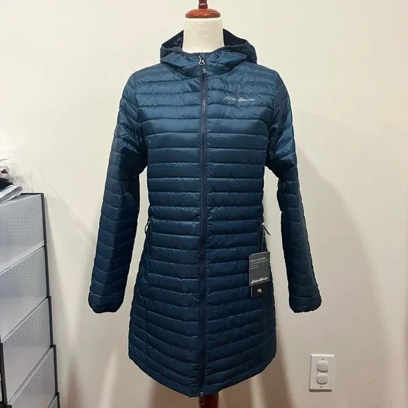 NWT $180 Eddie Bauer Microlight Traveler 650 Fill Down Parka Peacock Small - Picture 2 of 9